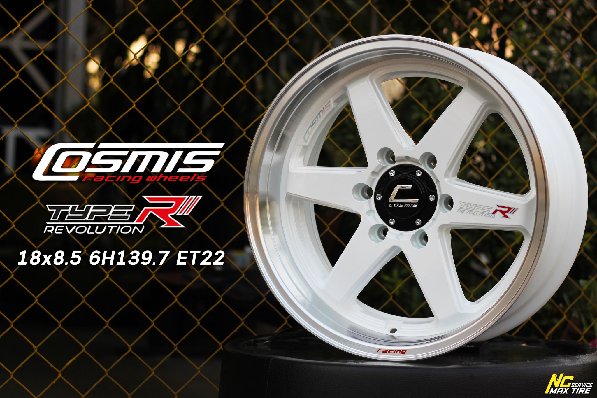 ล้อแม็กขอบ18 / Cosmis / Type-R Revolution / ล้อแม็กสีพิเศษ / 18x8.5 6H139.7 ET22 / CUSTOM COLOR / ล้อแม็กขาวทั้งวง+ขอบเงา+เพลท / ล้อแม็กสำหรับรถกระบะ