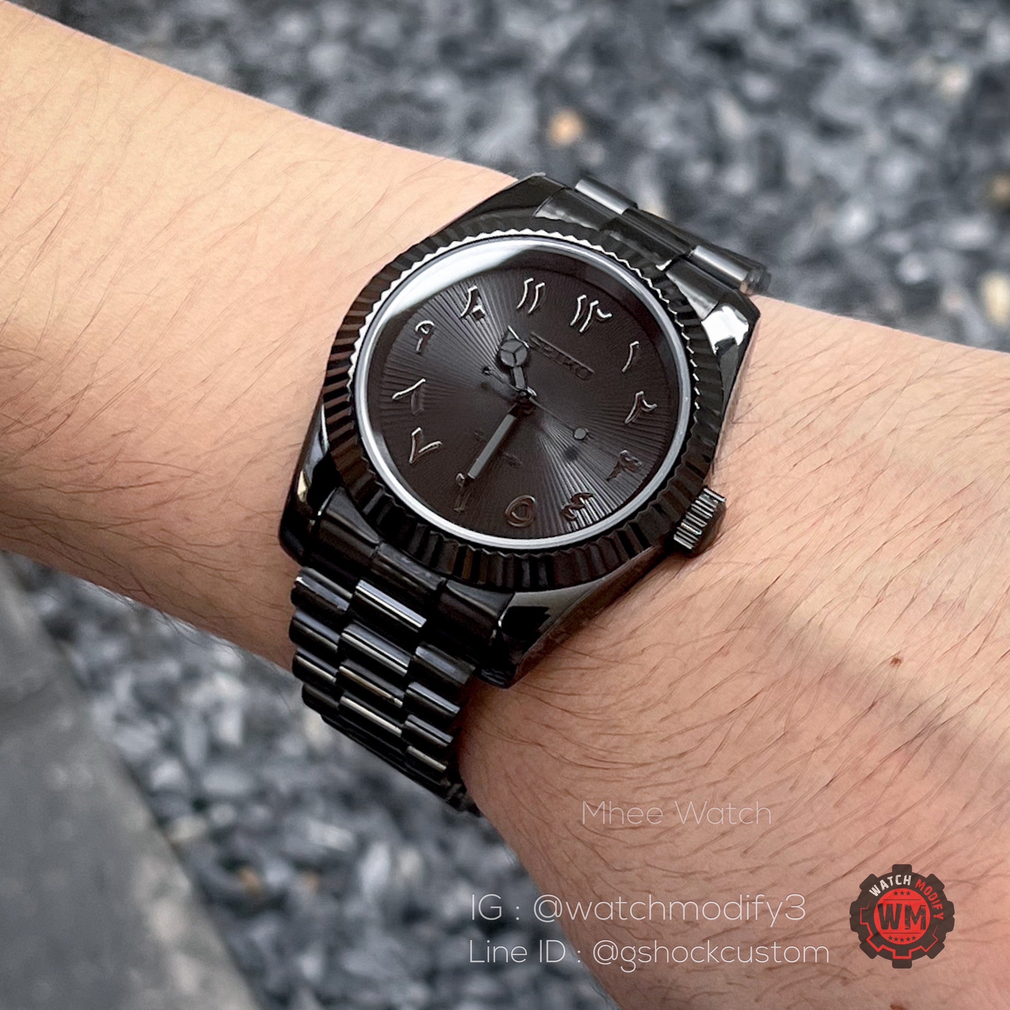 SeikoMod Date Just Design 39MM Arabic Dial PVD Black Jubilee Straps