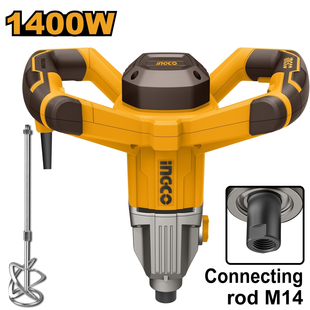 INGCO เครื่องผสมสี 220 โวลต์ รุ่น MX214008 กำลังไฟ 1400 วัตต์ ขนาดเกลียว M14 ความเร็วรอบ 0-500 / 0-750 รอบ/นาที (อิงโก้)