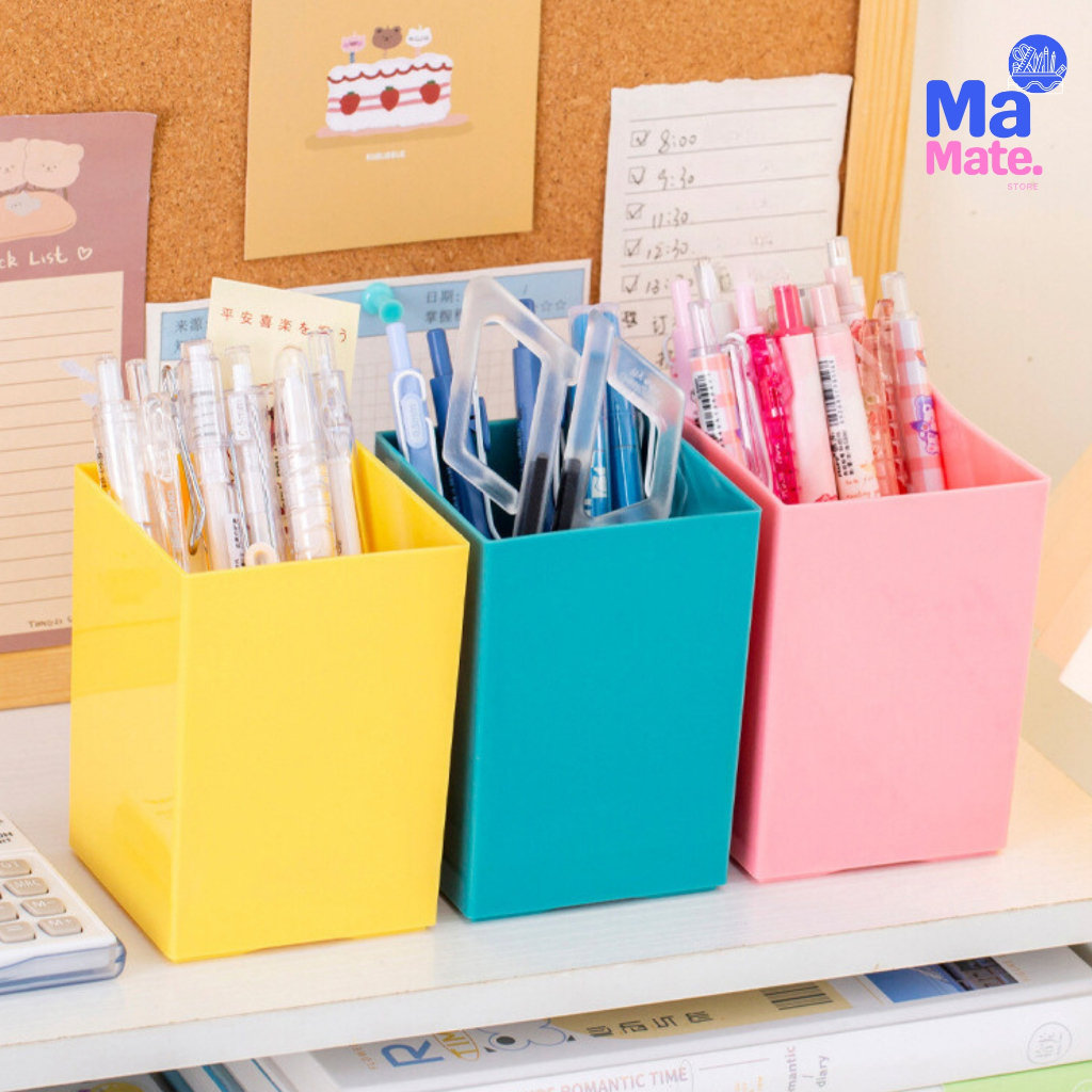 กล่องใส่ของสี่เหลี่ยมแบบหนา ใส่ปากกา แปรงแต่งหน้า สีพาสเทล วัสดุแข็ง/BOX-017