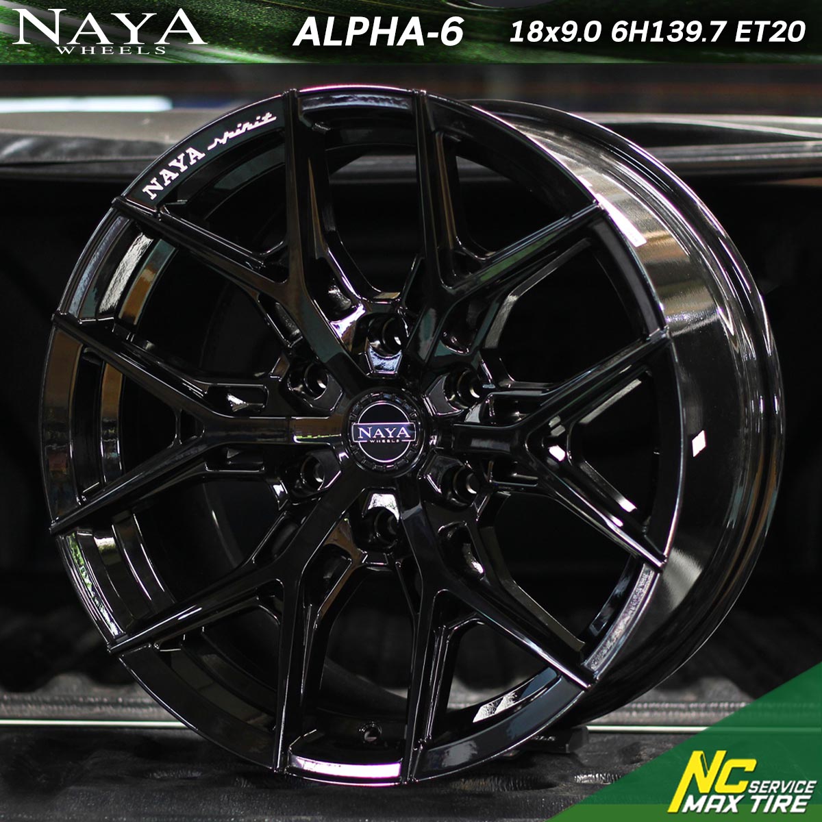 ล้อแม็กขอบ18 / Cosmis / NAYA / Alpha-6 / 18×9.0 6H139.7 ET20 / ล้อแม็กสีดำเงาทั้งวง / สำหรับกระบะตัวสูง SUV PPV / NC