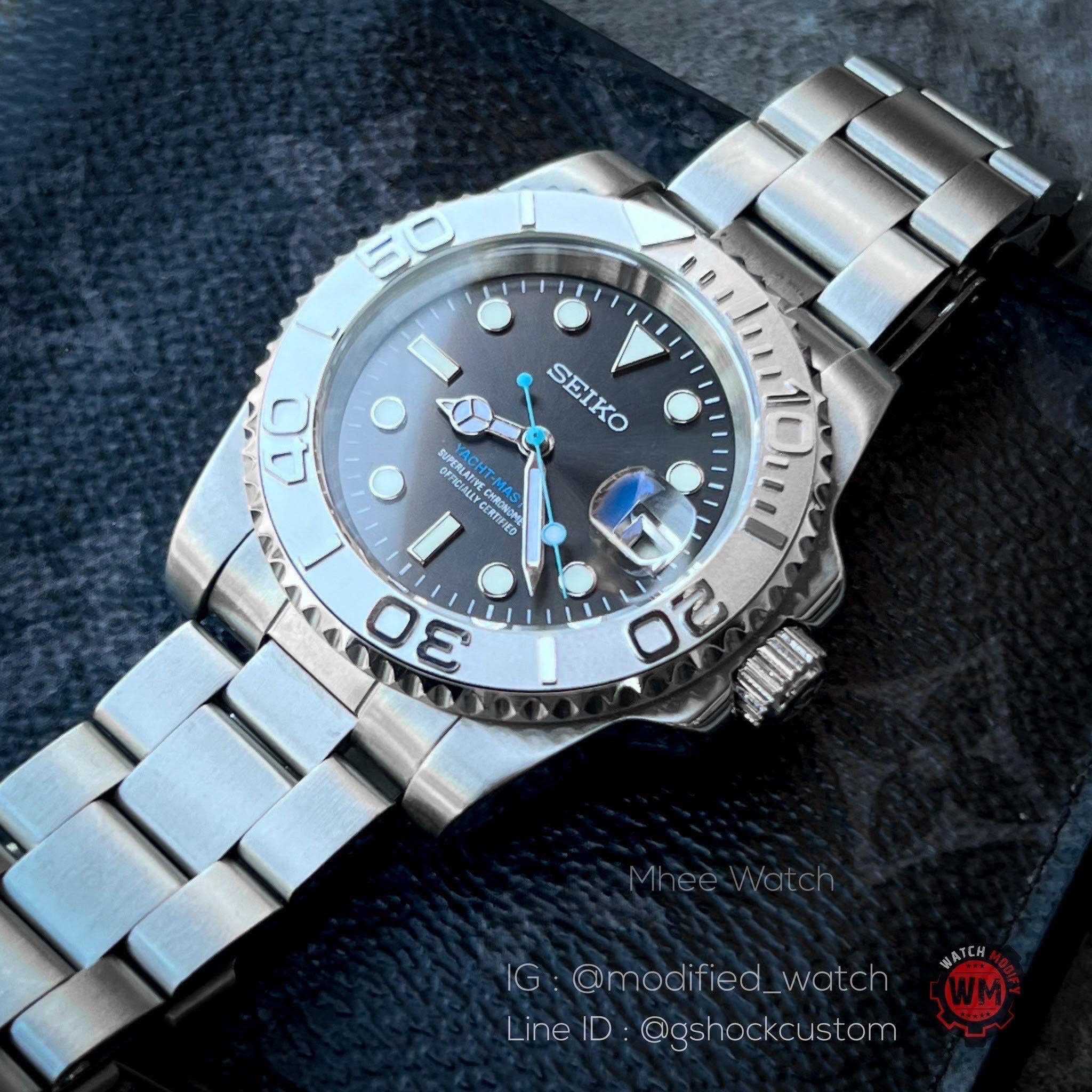 Seiko Modify Yacht Master Rhodium เข็มฟ้า ตัวใหม่ล่าสุด ระบบAutomatic กระจกแซฟไฟร์