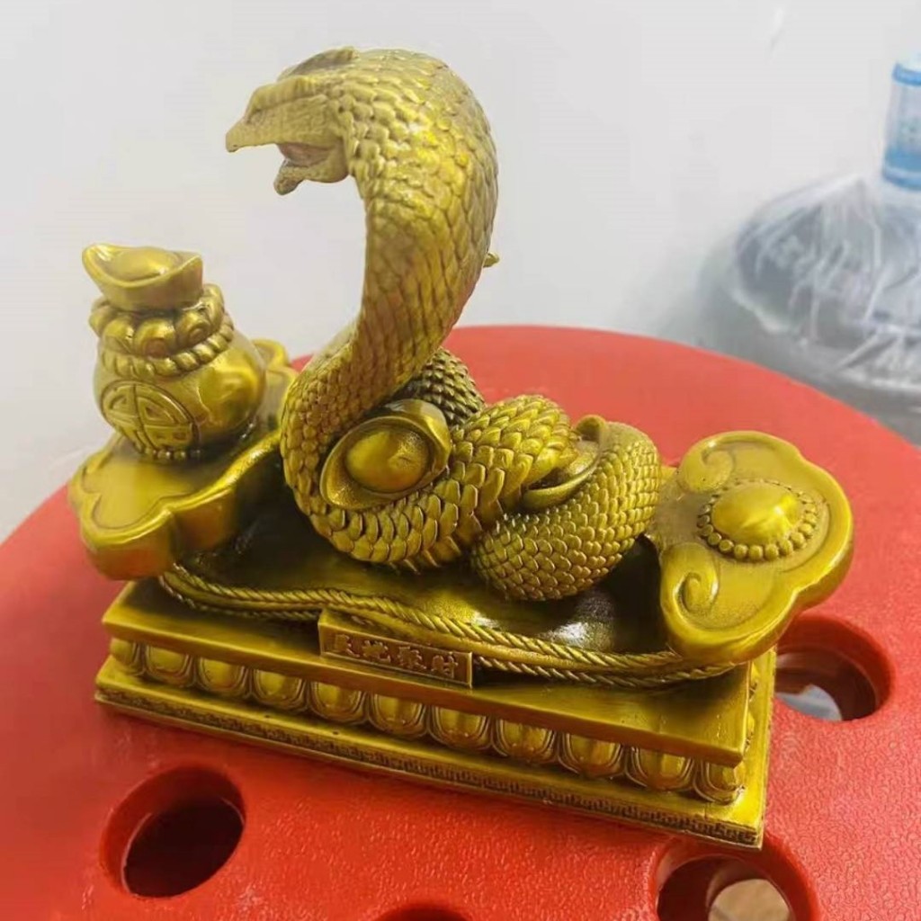 CT225B164 HAOYUN รูปปั้นงูมงคล งูทอง ปีมะเส็ง Snake ของมงคล ของขวัญเลื่อนตำแหน่ง ของขวัญขึ้นบ้านใหม่ ทองเหลือง หยก
