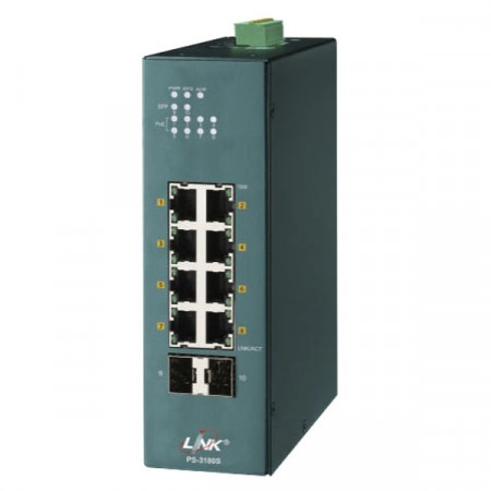 Link PS-3180S Managed Industrial PoE+ Switch, 8-Port 10/100/1000Base-T PoE/PoE+ with 2-Port Gigabit SFP Uplink มี AC Power 48V 160W ไปด้วยในกล่อง