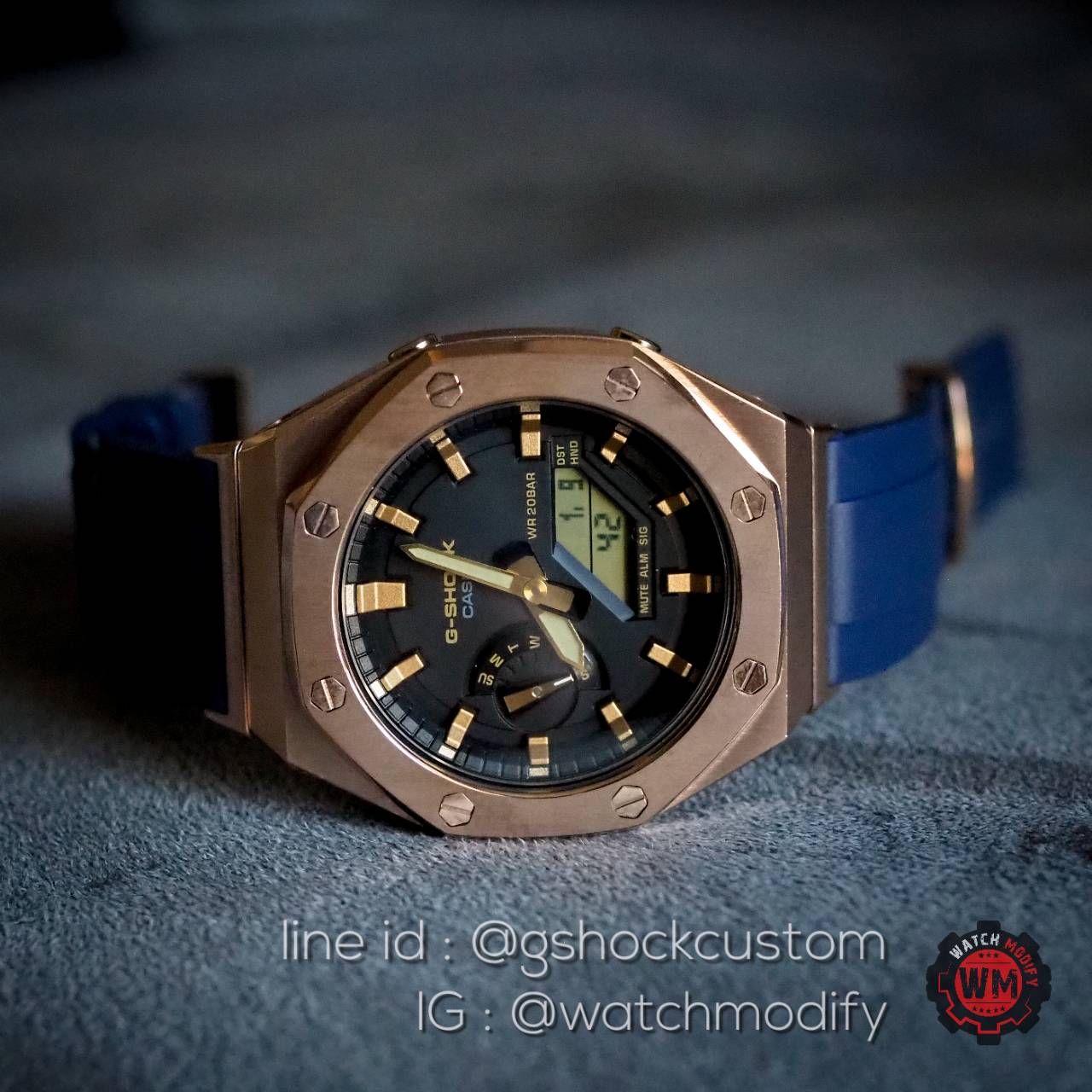 G-Shock Casioak AP Metal สาย Sport Rubber Butterfly Blue Navy Rosegold