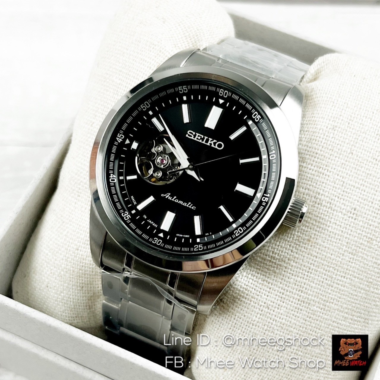Seiko JDM mechanical self-winding (with hand winding) open heart back lid see-through back SCVE053 silver Japan Only