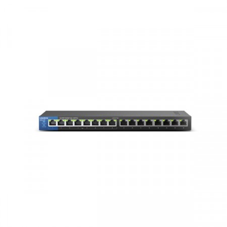 Linksys LGS116P Switch PoE 16-Port Gigabit Ethernet Unmanaged, Total Budget 80W, 32 Gbps Bandwidth, Metal Enclosure