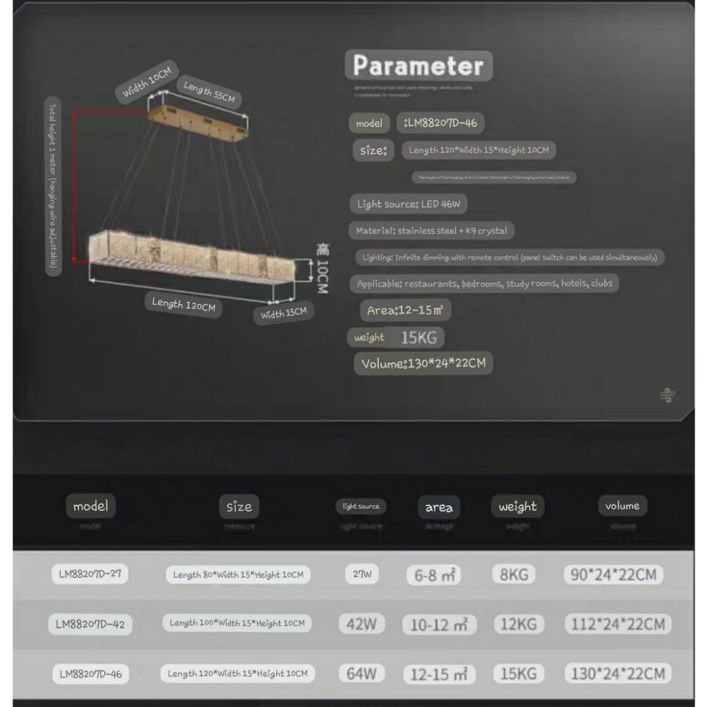 CT181A144 SOTMIA โคมไฟระย้าโต๊ะอาหารสไตล์บาร์ โคมไฟคริสตัล