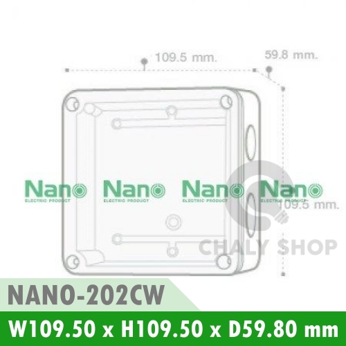 NANO Electric® NANO-202CW กล่องกันน้ำพลาสติก ฝาใส ขนาด W109.50xH109.50xD59.80 mm สีขาว (JUNCTION BOX IP65)