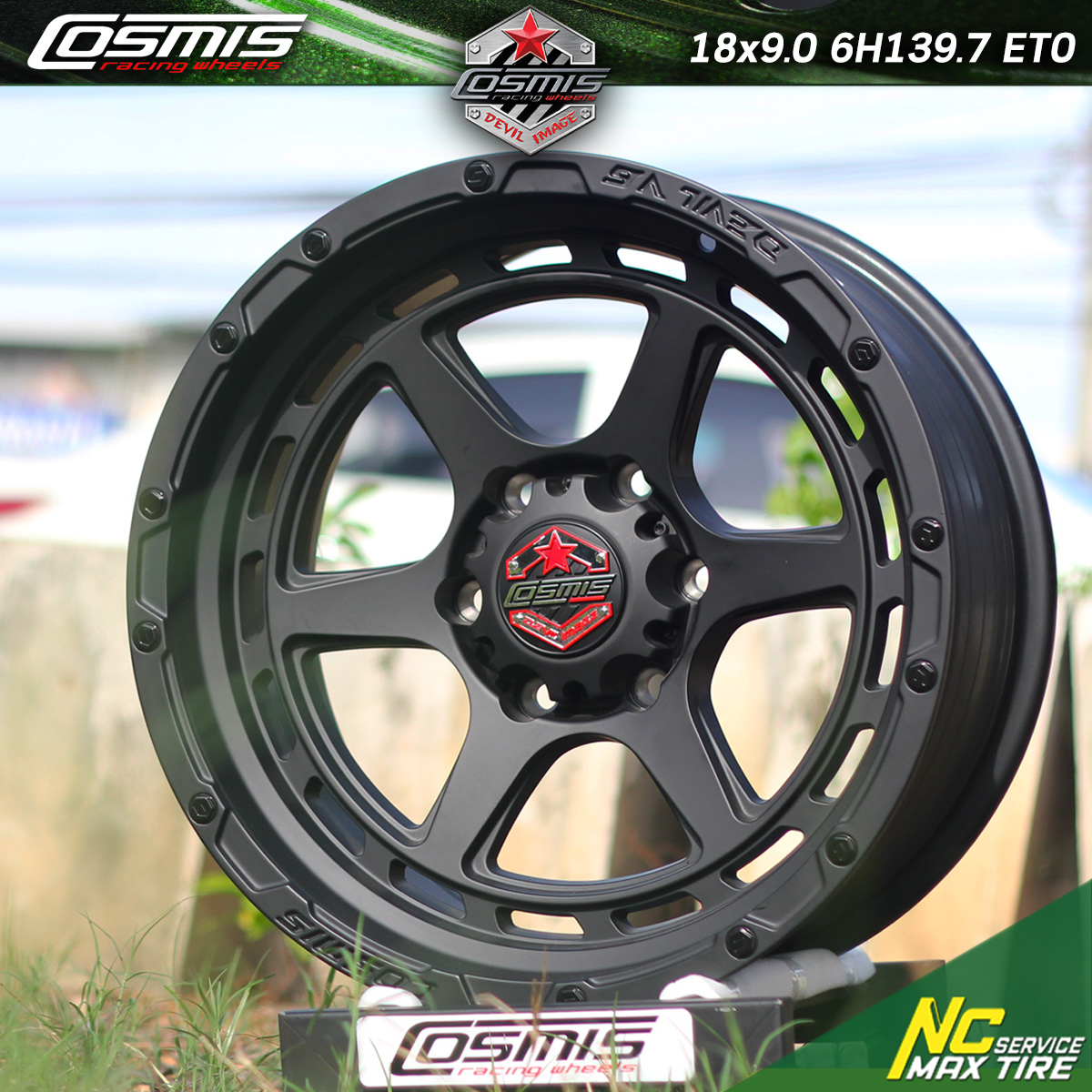 ล้อแม็กขอบ18 / Cosmis / DEVIL / V6 / ล้อแม็กออฟโร๊ด / ล้อแม็กสีดำด้าน / 18x9.0 6H139.7 ET0