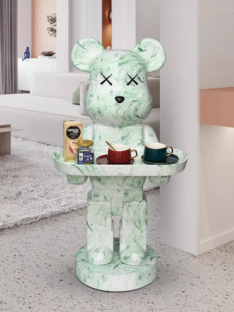 CT221D124 ZEITAKU โต๊ะข้างห้องนั่งเล่น โต๊ะกลมเล็ก หมีถือถาด BEAR