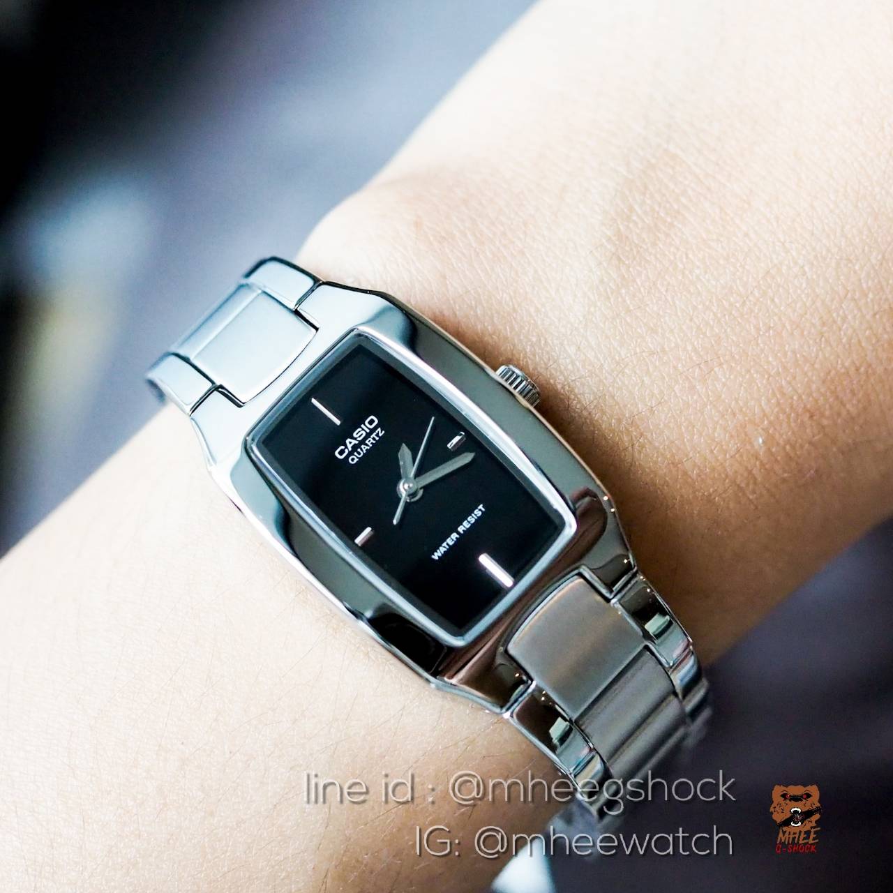 Casio Lady Quartz หน้าปัดดำ สแตนเลส ของแท้ ประกันศูนย์เซ็นทรัล