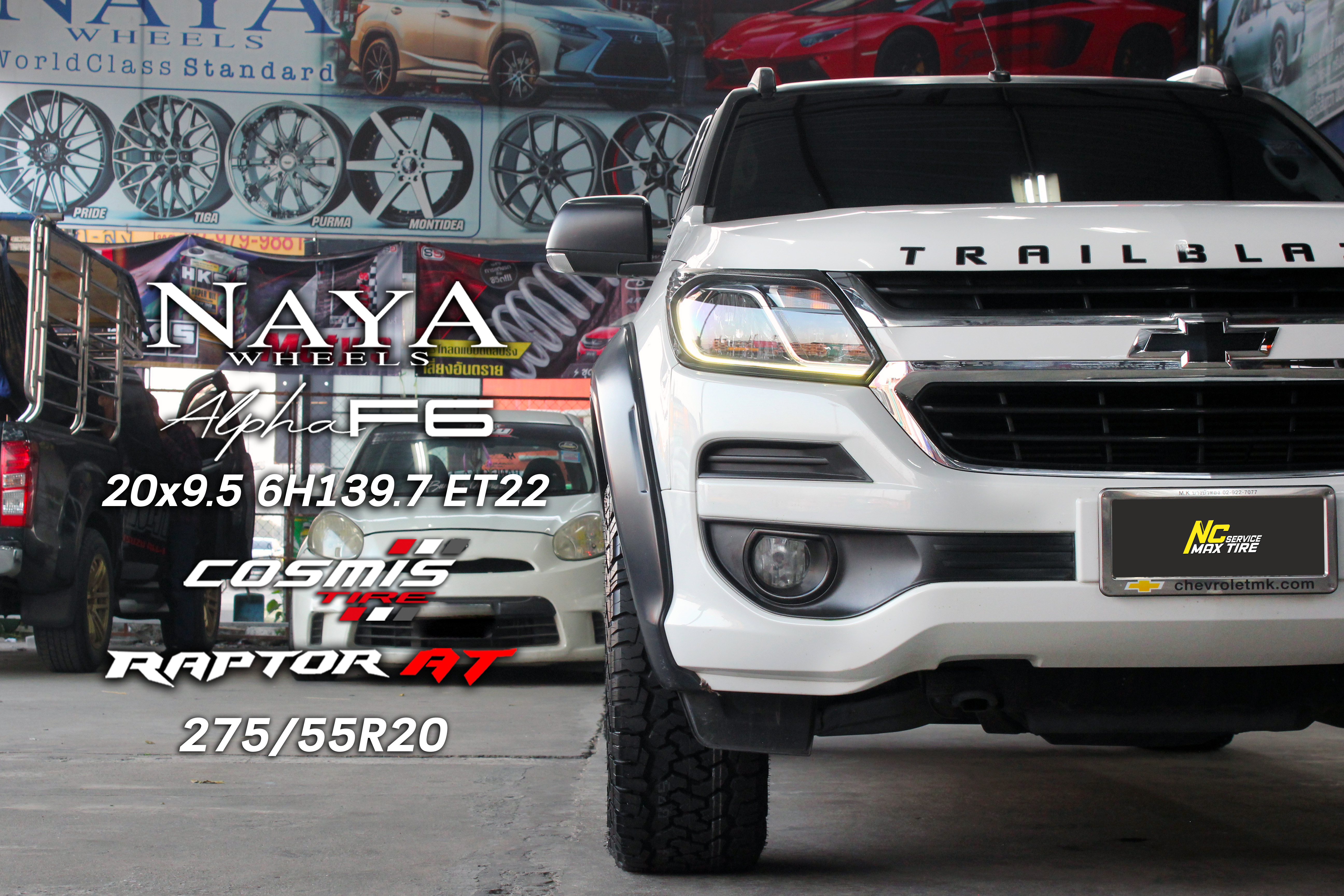 CHEVROLET TRIBRAZER / ล้อแม็กขอบ20 / Cosmis / NAYA / ALPHA-F6 / 20x9.5 6H139.7 ET22 / ล้อแม็กสีดำเงาทั้งวง / Raptor AT / 275/55R20