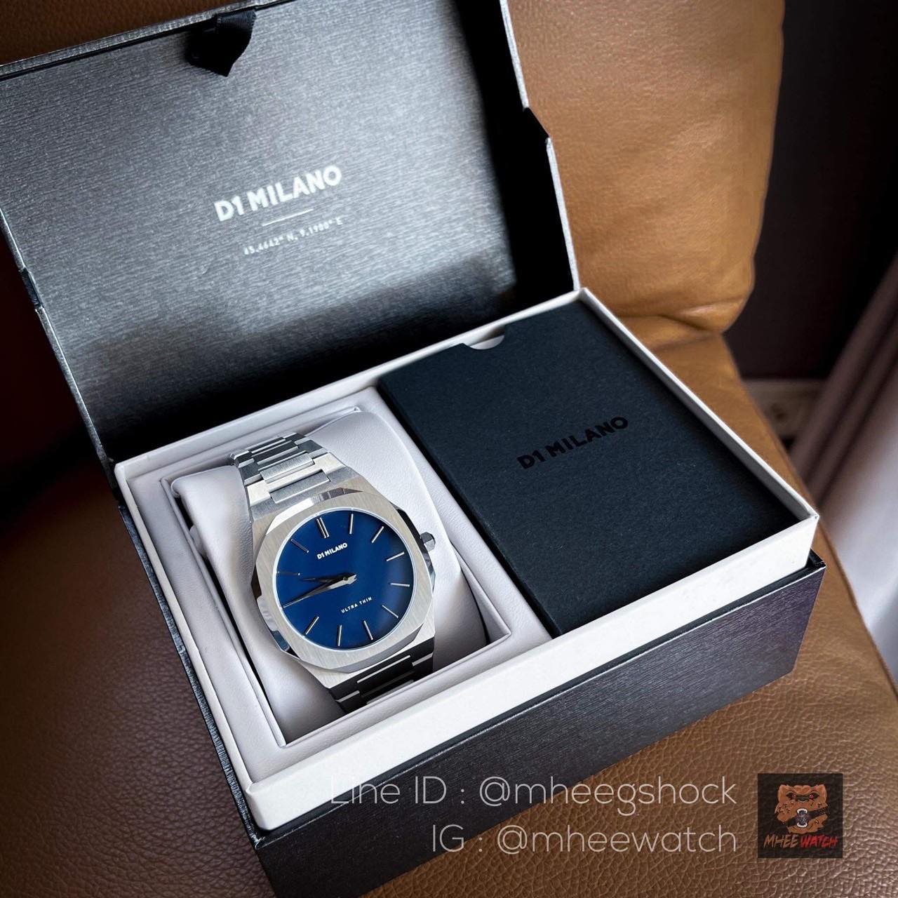 D1 milano Ultra Thin Silver Blue Color Luxury Watchหน้าปัดบางเฉียบ Rare item