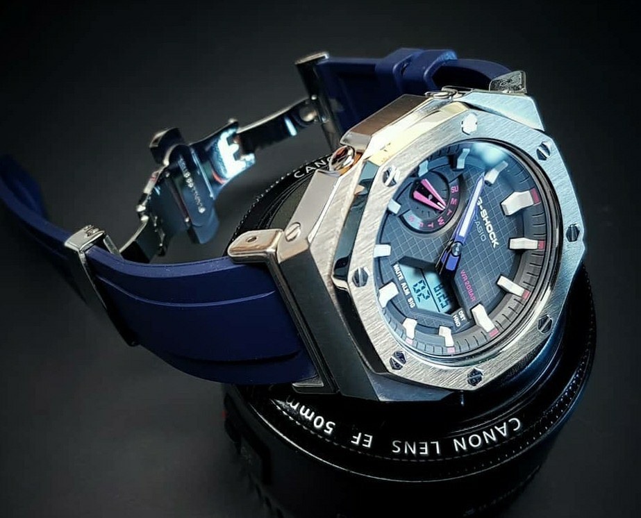 G-Shock Casioak Ap MetalสายRubber Butterfly สายNavy Blue