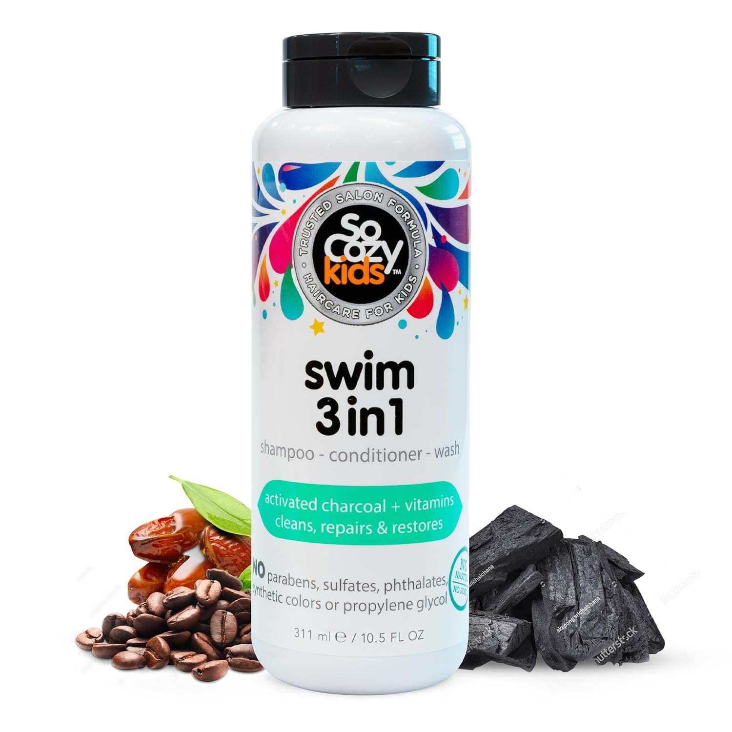 สูบ่และยาสะผมขจัดเกลือและคลอรีน สำหรับนักว่ายน้ำ SoCozy Kids Swim 3-in-1 Shampoo, Conditioner & Body Wash