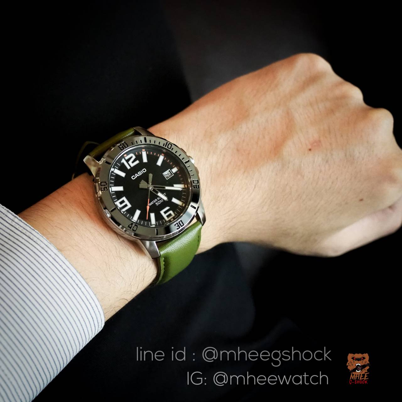 Casio Sports สายหนัง สีเขียวหน้าแพม ของแท้ 100% รับประกันศูนย์เซ็นทรัล CMG