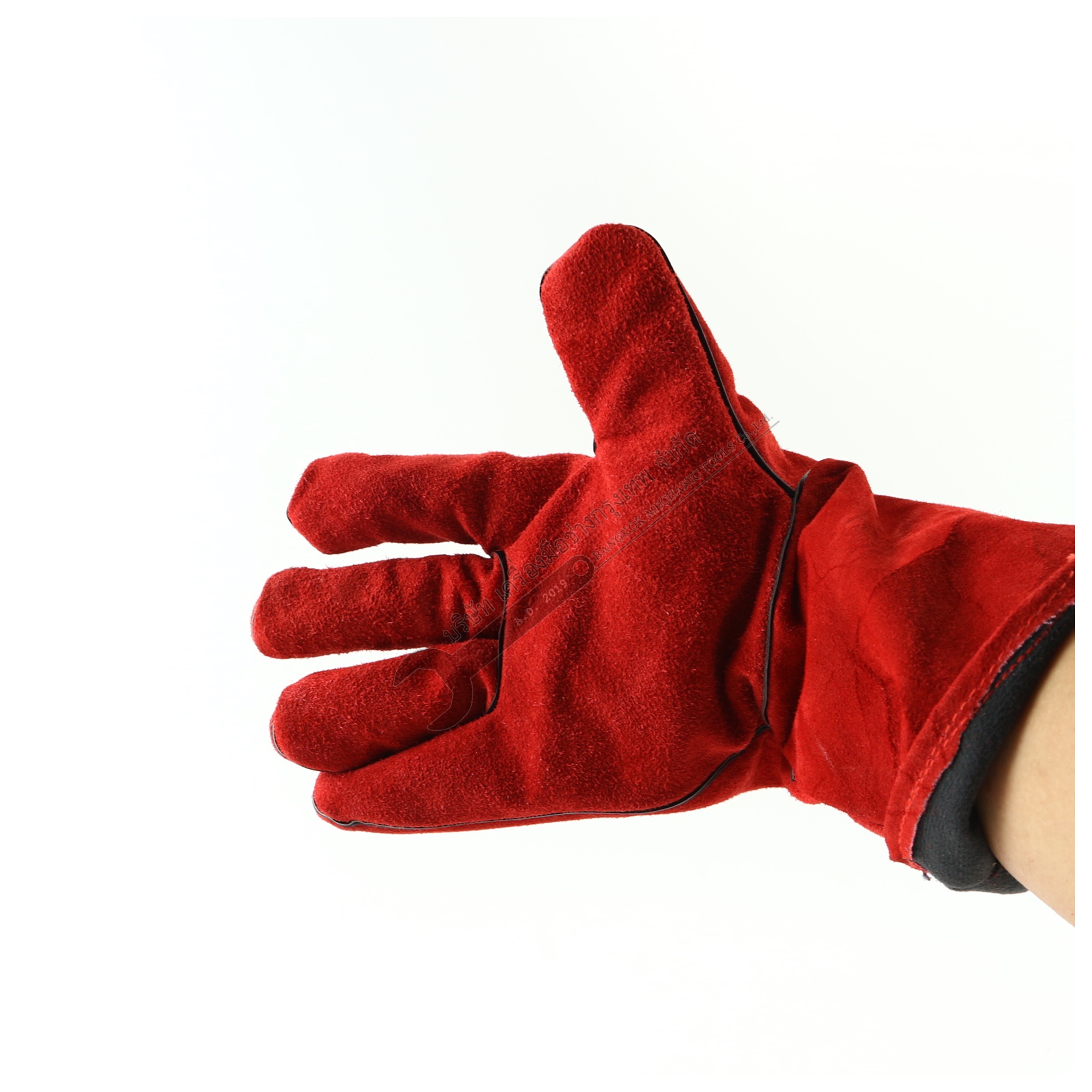 ถุงมือเชื่อม ถุงมือหนังเชื่อมแบบยาว สีแดง ยาว14 นิ้ว