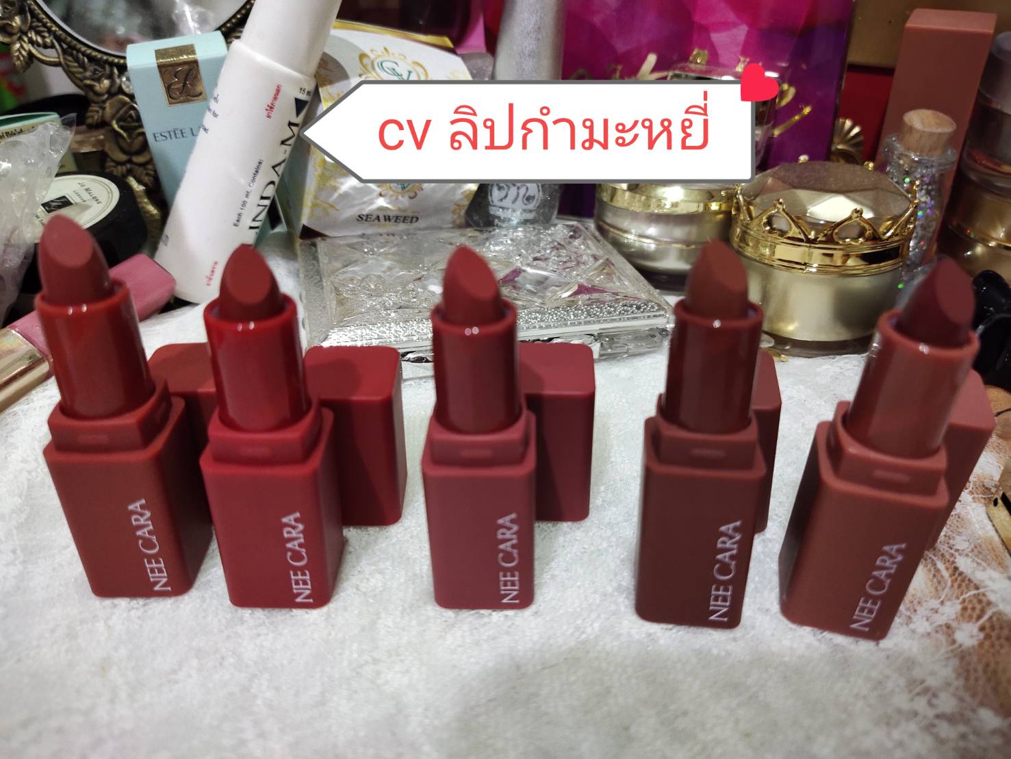 ลิปแมทเนื้อกำมะหยี่ neecara โทนสีชมพู นู๊ด สุภาพ