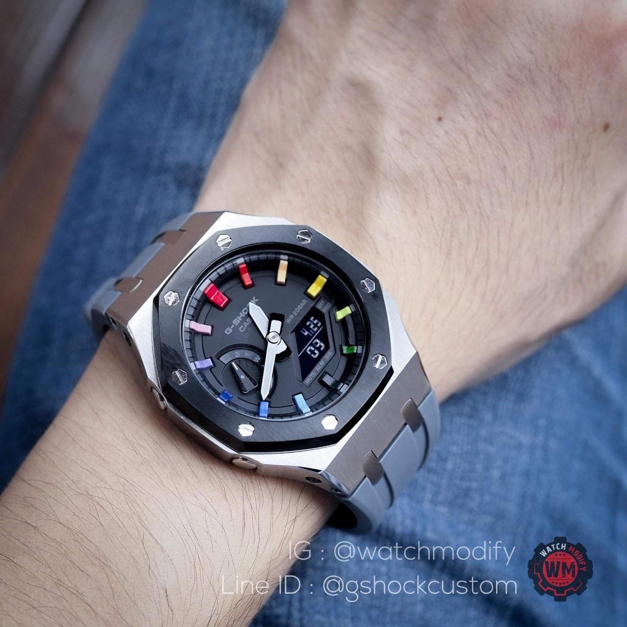 Gshock Casioak AP Rubber Stainless GEN3 Rainbow Rubber Grey Color