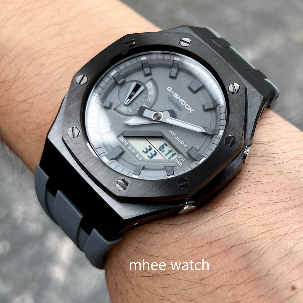 G-Shock AP Style GA-2110ET-8 Modding Lambogini Grey Gen3 Rubber with Black Buckle Lock