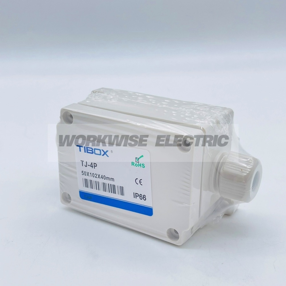 "TIBOX" TJ-4P กล่องพลาสติก พร้อมเทอร์มินอลบล็อก (Plastic Terminal Block Box IP66) 4Pole 10A Size : 102x50x40 mm.