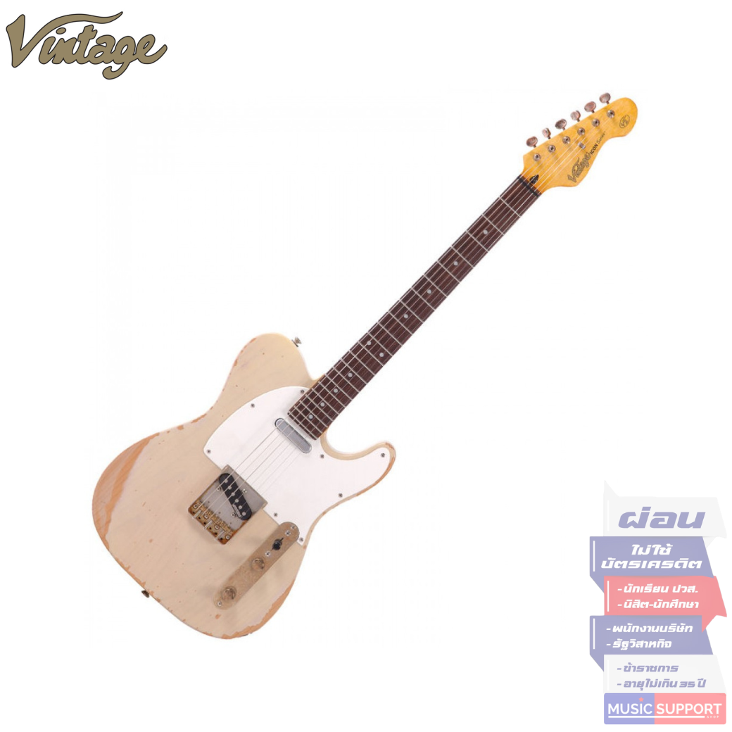 กีตาร์ไฟฟ้า VINTAGE Tele V62MRABICON Ash Blonde ~ Distressed