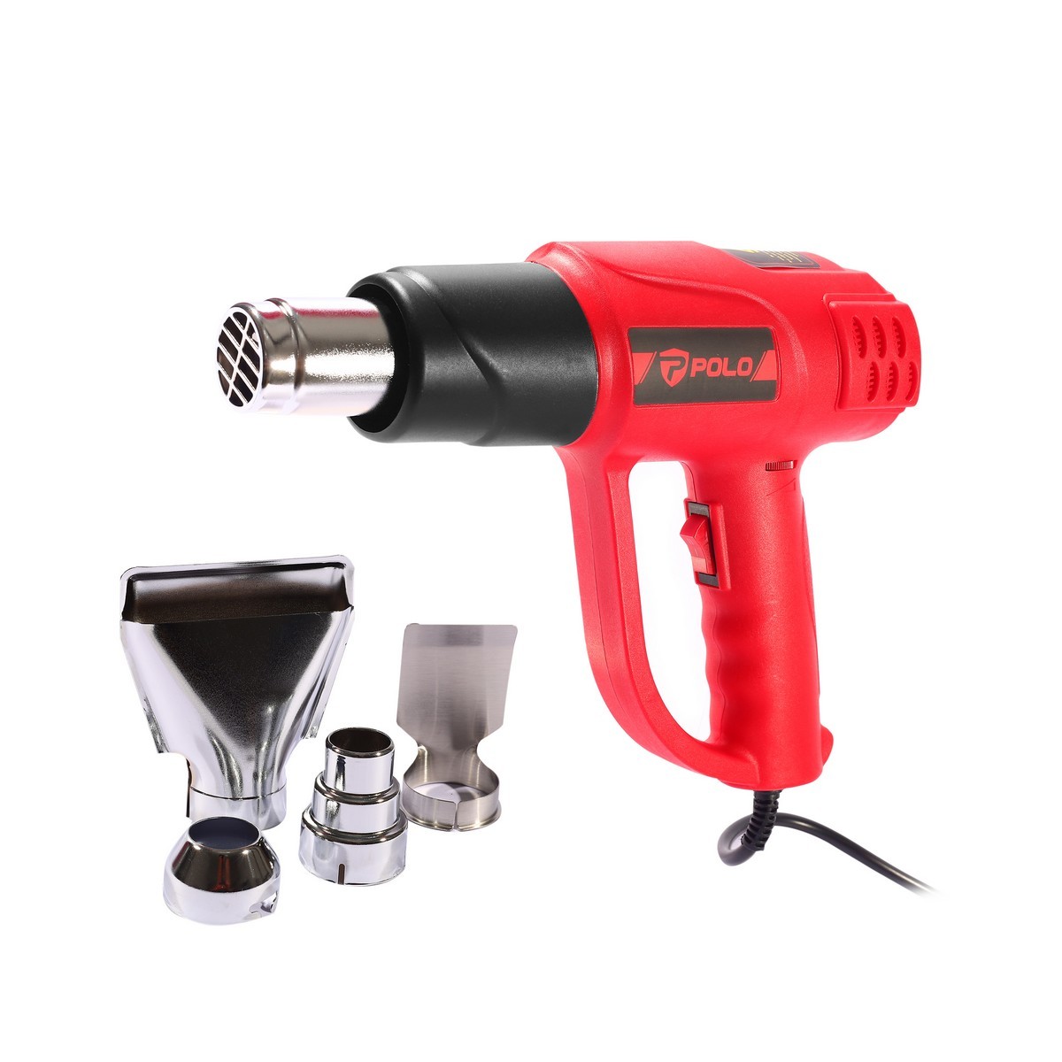 POLO เครื่องเป่าลมร้อนไฟฟ้า กำลังไฟ 2,000 วัตต์ อุณหภูมิสูงสุด 60-600°C รุ่น QG-001 การไหลของอากาศสูงสุด 500 ลิตร/นาที ปรับความร้อนได้ 2 ระดับ