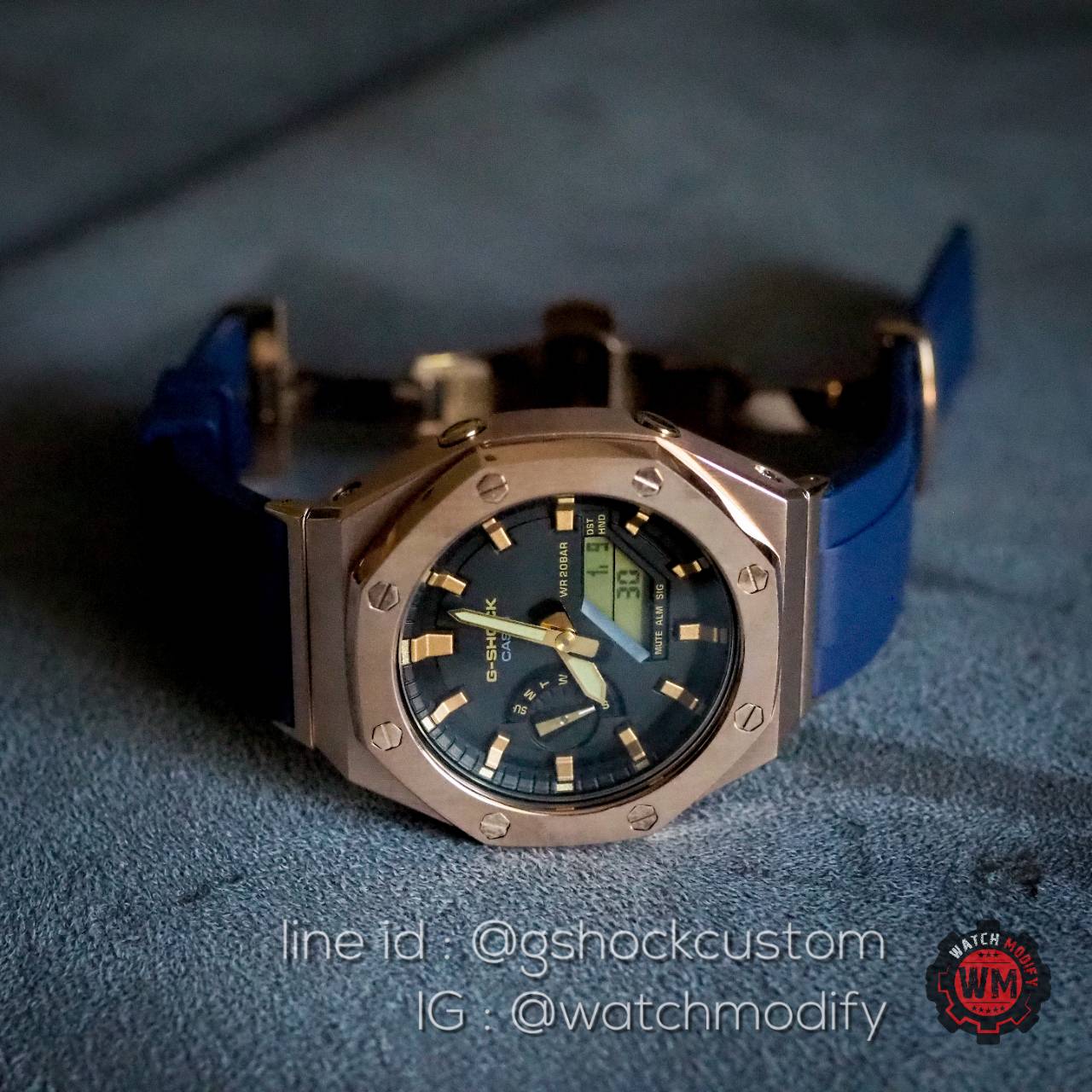 G-Shock Casioak AP Metal สาย Sport Rubber Butterfly Blue Navy Rosegold