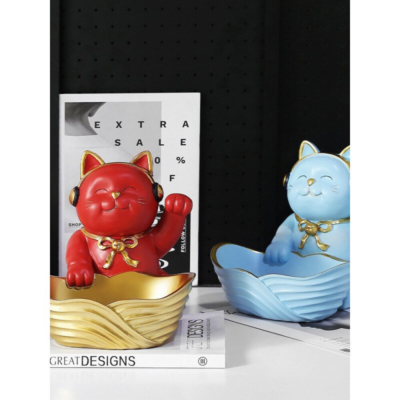 C1009B057 FAMITOSS แมวกวัก แมวกวักนำโชค รูปปั้นเรซิ่น รูปปั้นเรซิ่นตกแต่งบ้าน รูปปั้นแมวนำโชค โมเดลแมวกวัก ของตกแต่งบ้าน