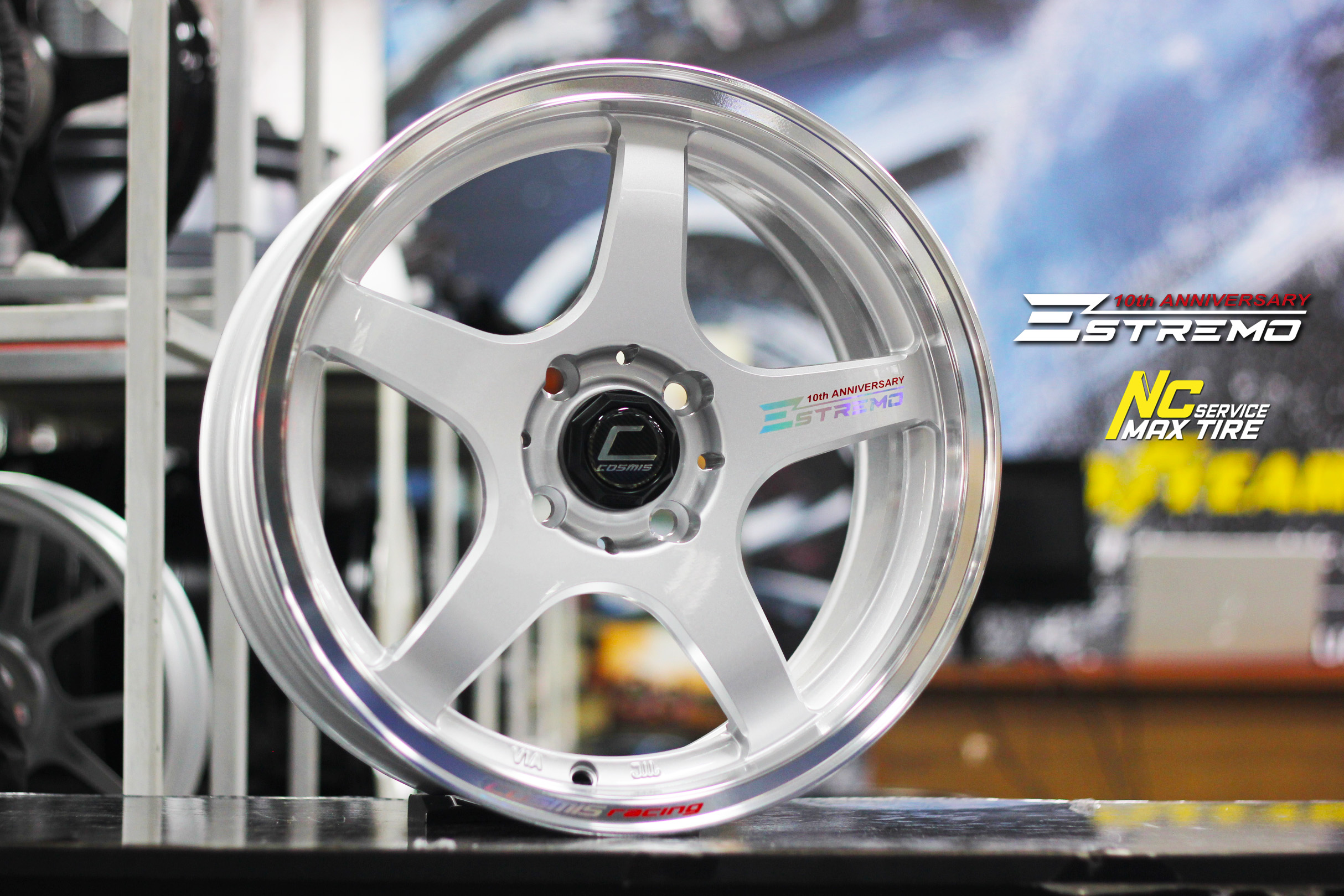 ล้อแม็กขอบ15 / Cosmis / Estremo / 10TH Anniversary / ล้อแม็กสีซิลเวอร์ขอบเงา / 15x7.0 4H100 ET35 / Extend Tech / CityCar / EcoCar