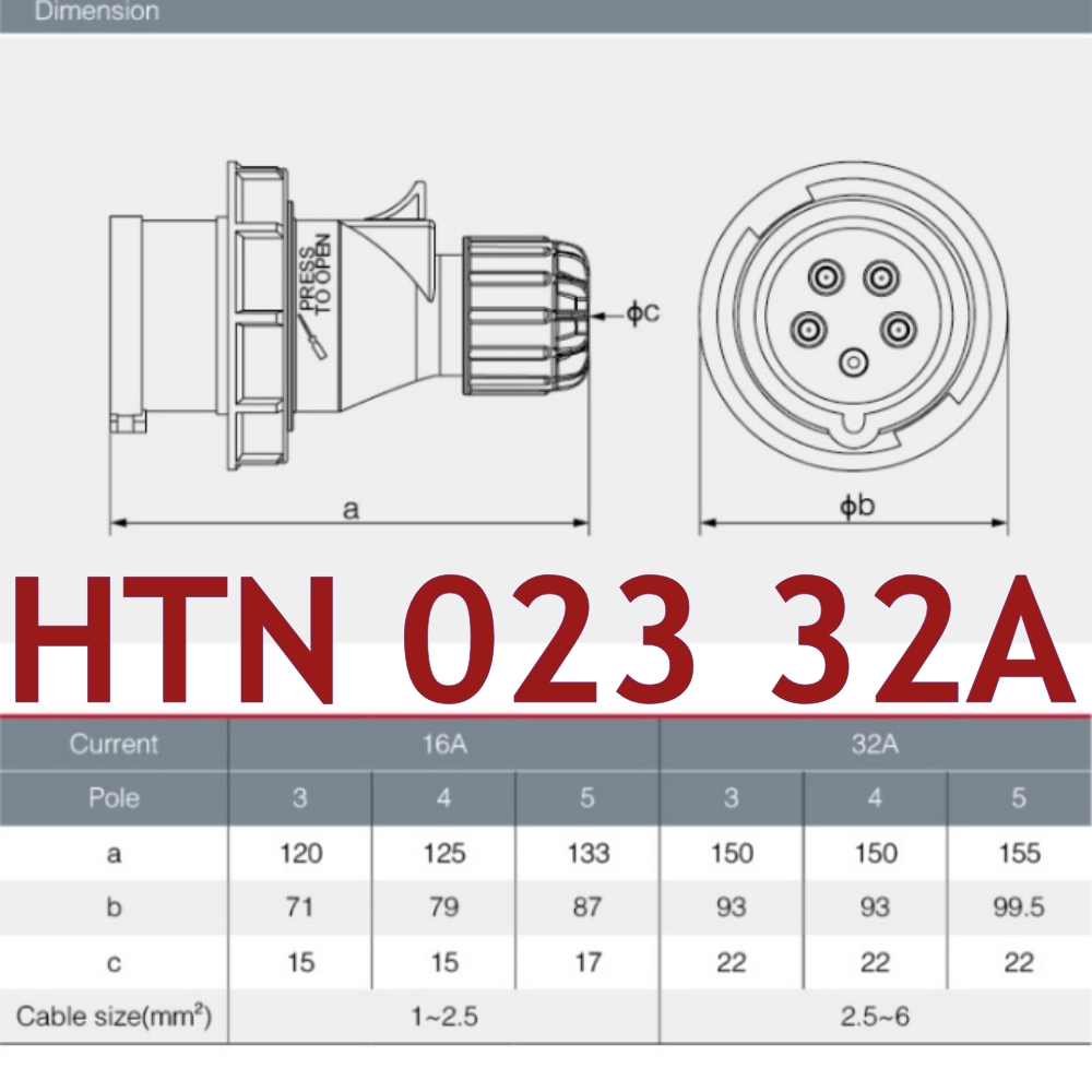 ""DAKO PLUG" HTN023 ปลั๊กตัวผู้ 2P+E 32A 220V IP44