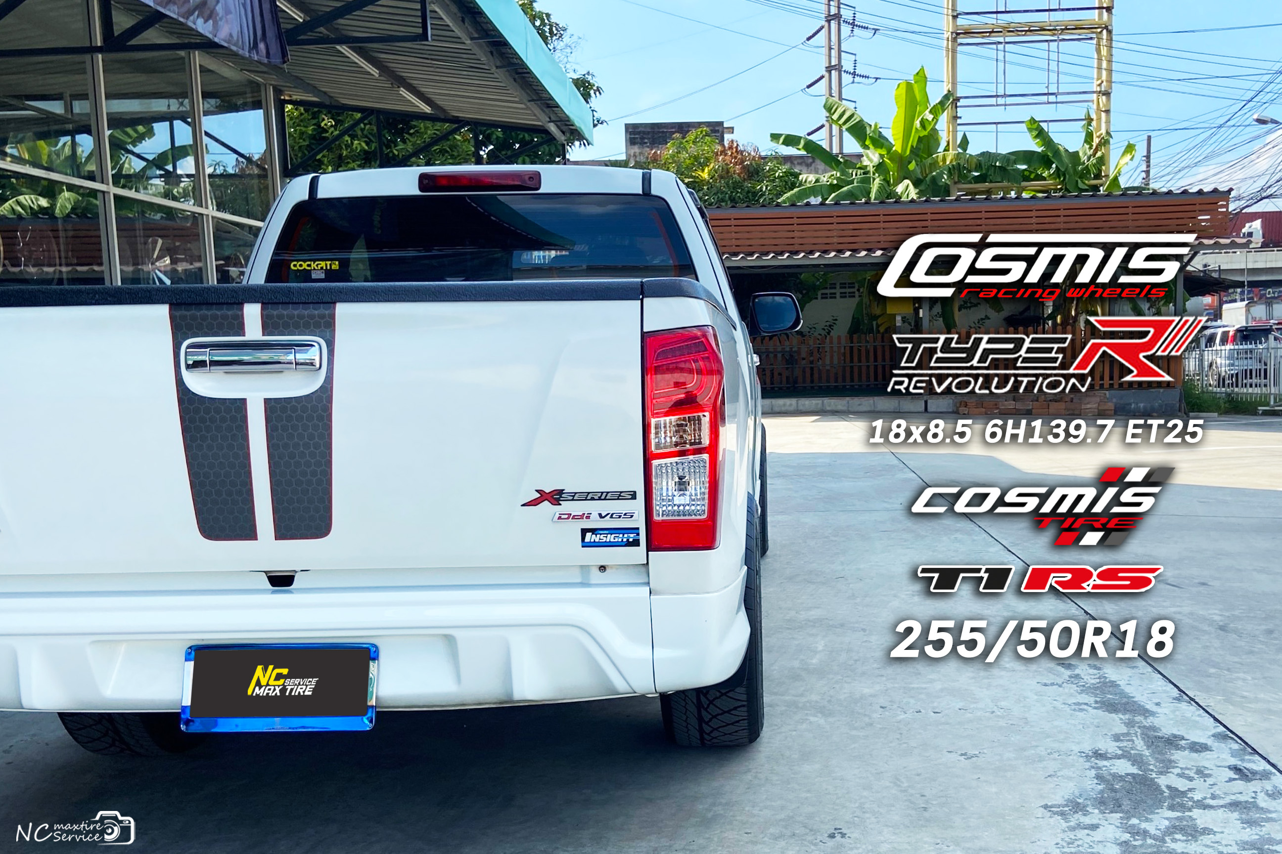 Isuzu Dmax ตัวเตี้ย / ล้อแม็กขอบ18 / Cosmis / Type-R / Revolution / ล้อแม็กสีดำขอบเงาCNCข้างก้าน+เพลทไทเท / 18x8.5 6H139.7 ET25 / T1RS / 255/50R18