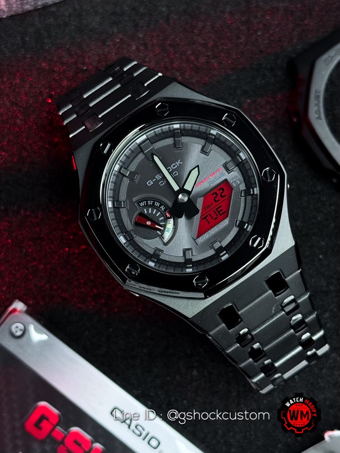 G-Shock GA-B2100 Bluetooth Solar Falcon Red Eye PVD Black Sandblasting Steel Set