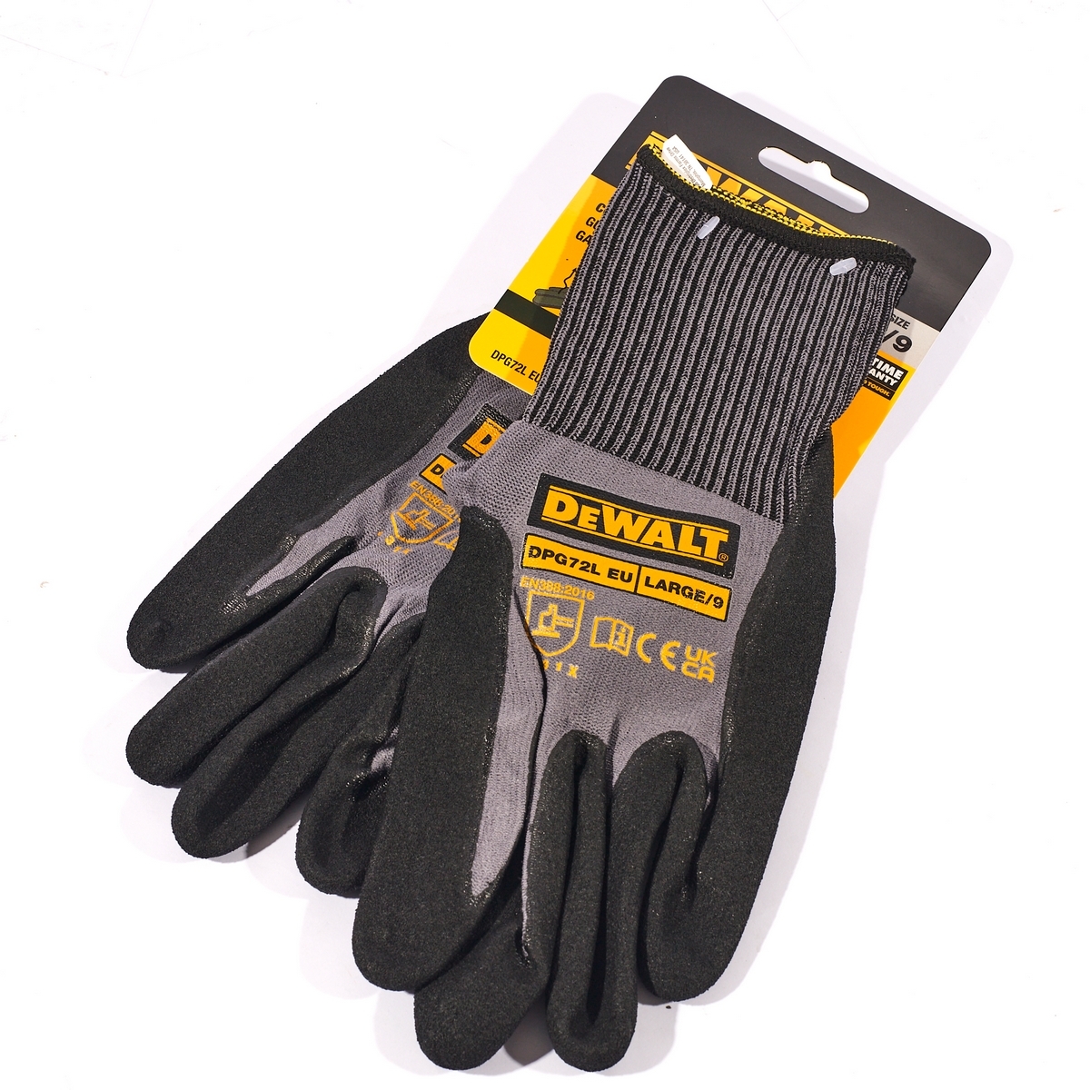 DEWALT ถุงมือทำงานแบบยึดจับทนทานสูงยืดหยุ่นได้ ไซส์ L รุ่น DPG72L ผ้าระบายอากาศ ต้านทานน้ำมันและน้ำ (ดีวอลท์)