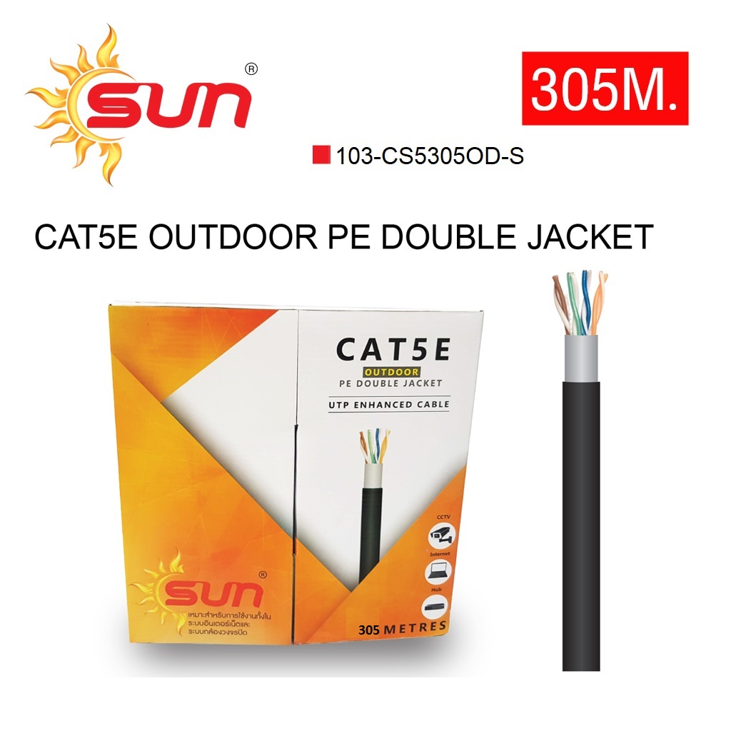 สาย LAN CAT5E OUTDOOR ยาว 305 เมตร Double Jacket SUN