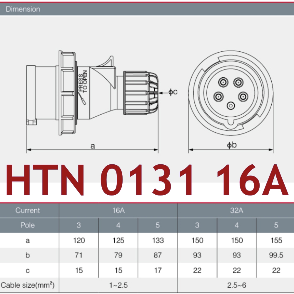 "DAKO PLUG" HTN0131 ปลั๊กตัวผู้ 2P+E 16A 230V IP67