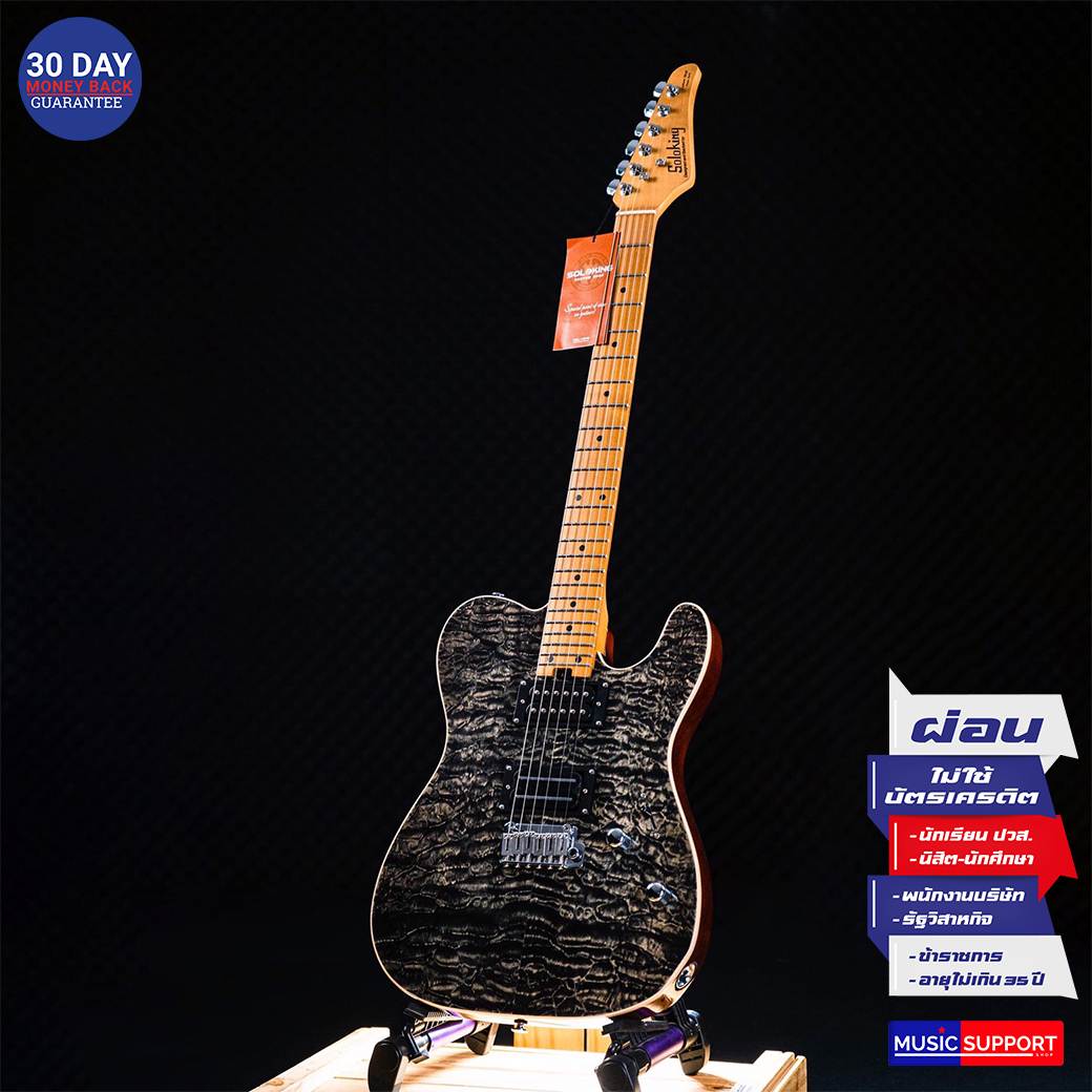 กีตาร์ไฟฟ้า Soloking MT-1 Custom 24 Quilt in Seethru Black with Roasted Neck and Rosewood FB