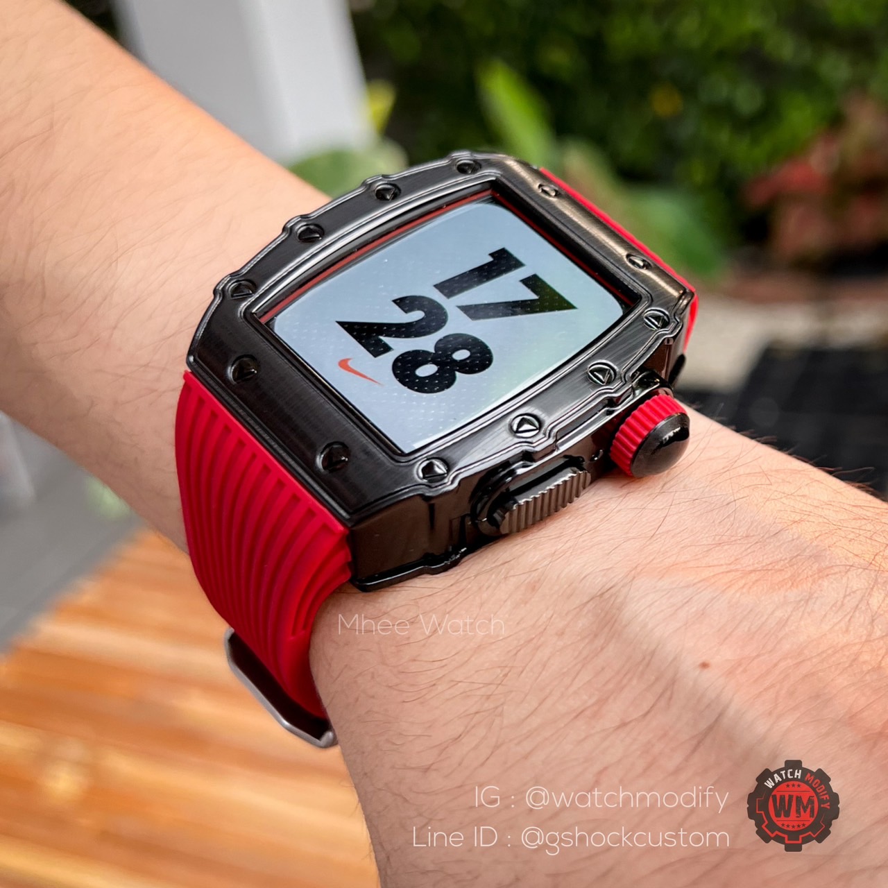 Case for Apple Watch 45mm ใส่ได้ทุกซีรี่ย์ ทรง RM model Red Black Luxury Style Stainless+Rubber Band