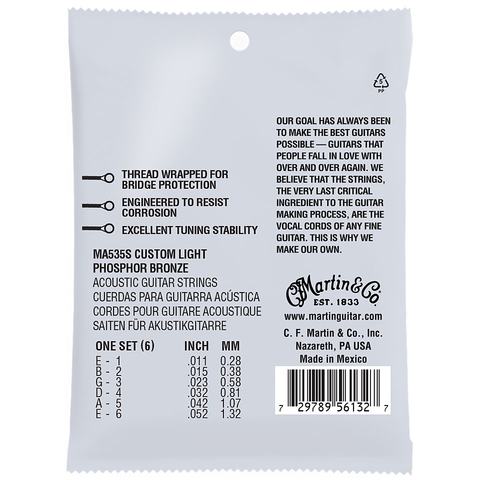 สายกีตาร์โปร่ง Martin MA535S 11-52 Marquis Silked Phosphor Bronze Authentic Acoustic Guitar Strings Custom Light
