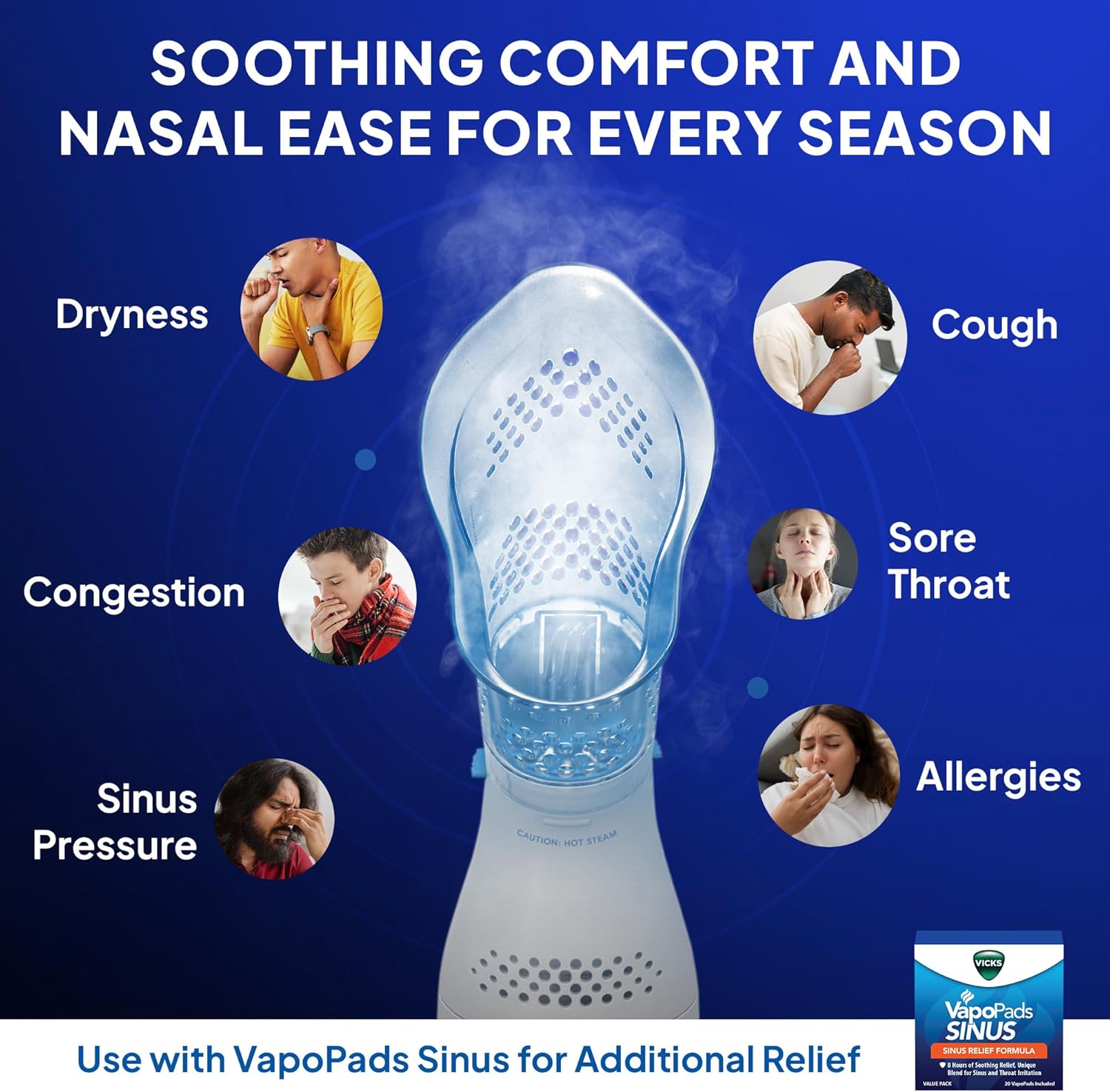 Vicks Sinus Inhaler เครื่องพ่นไอน้ำส่วนตัวเพื่อบรรเทาไซนัส อาการแพ้ คัดจมูก ไอ และหวัด พร้อมที่แปลงไฟ