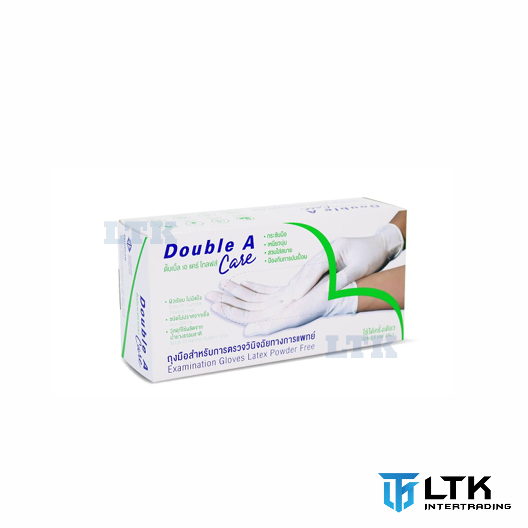 Double A Care ถุงมือยาง สีขาว (บรรจุ 50คู่/กล่อง)