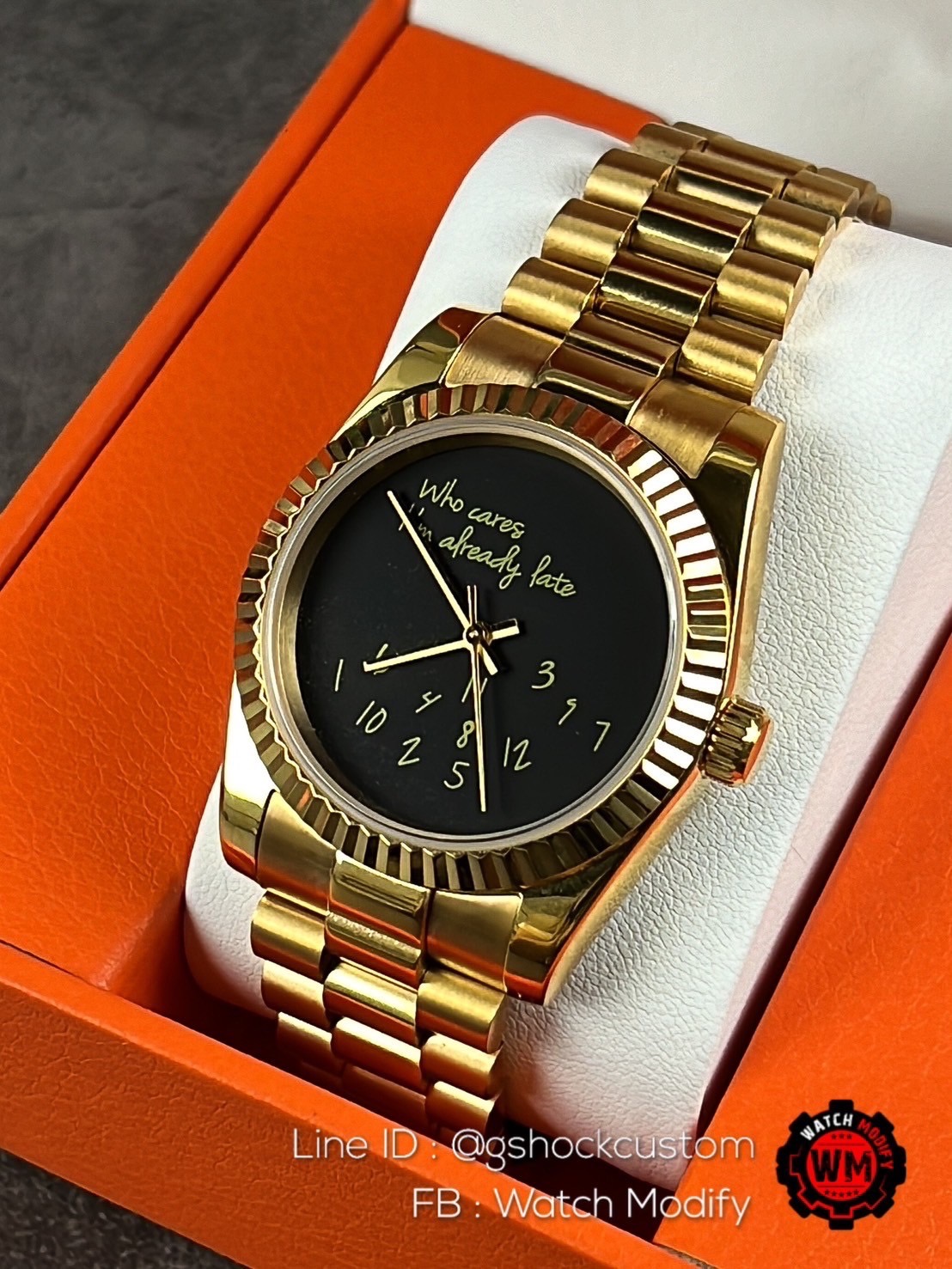 SeikoMod Date Just Onyx Design Yellow Gold President Strap 36MM