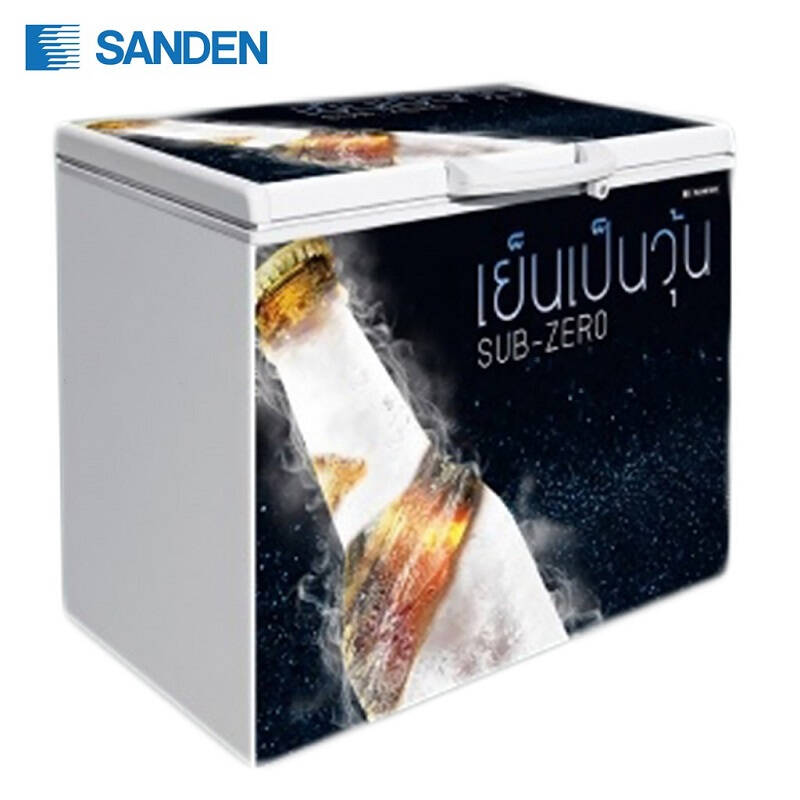 ตู้แช่เย็นเป็นวุ้น รุ่น SSA-0275 ตราสินค้ายี่ห้อ SANDEN INTERCOOL ขนาดความจุรวม 260 ลิตร (9.2 คิว) จุได้ 110 ขวด การรับประกันศูนย์ไทย รับประกันความเย็น 1 ปี รับประกันคอมเพรสเซอร์ 5 ปี