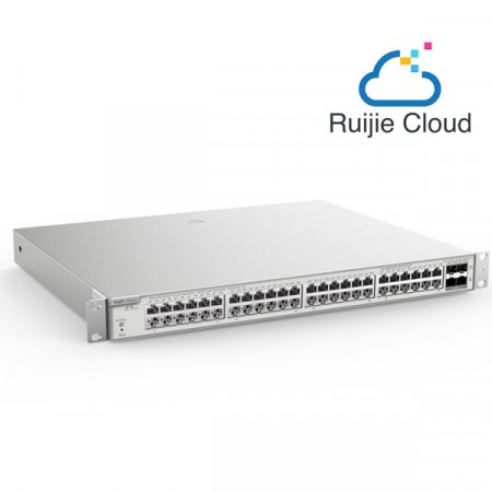 Reyee RG-NBS3200-48GT4XS-P 48-Port L2 Cloud Managed PoE 10G Switch, 48 Gigabit RJ45 PoE/PoE+ Ports, 4 x 10G SFP+ Slots, 370W PoE Power budget, Rack-mountable Steel Case