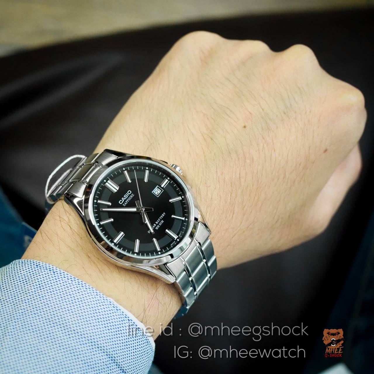 Casio Black Silver ตัวท๊อป Sapphire สายสแตนเลส ของแท้ประกันศูนย์