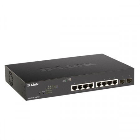 D-Link DGS-1100-10MPV2 10 Port Gigabit PoE/PoE+ Smart Managed Switch + 2 x SFP 1000 Mbps ports, 130W PoE Power Budget, Rack-mount Metal Case