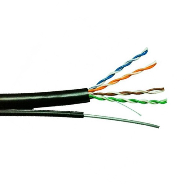 US-9106MD-1 สายแลน CAT6 ภายนอก มีสลิง สีดำ CAT 6 UTP, PE OUTDOOR w/Cross Filler, 23 AWG, w/Drop Wire (Double Jacket) 100 M.*/Reel in Bx