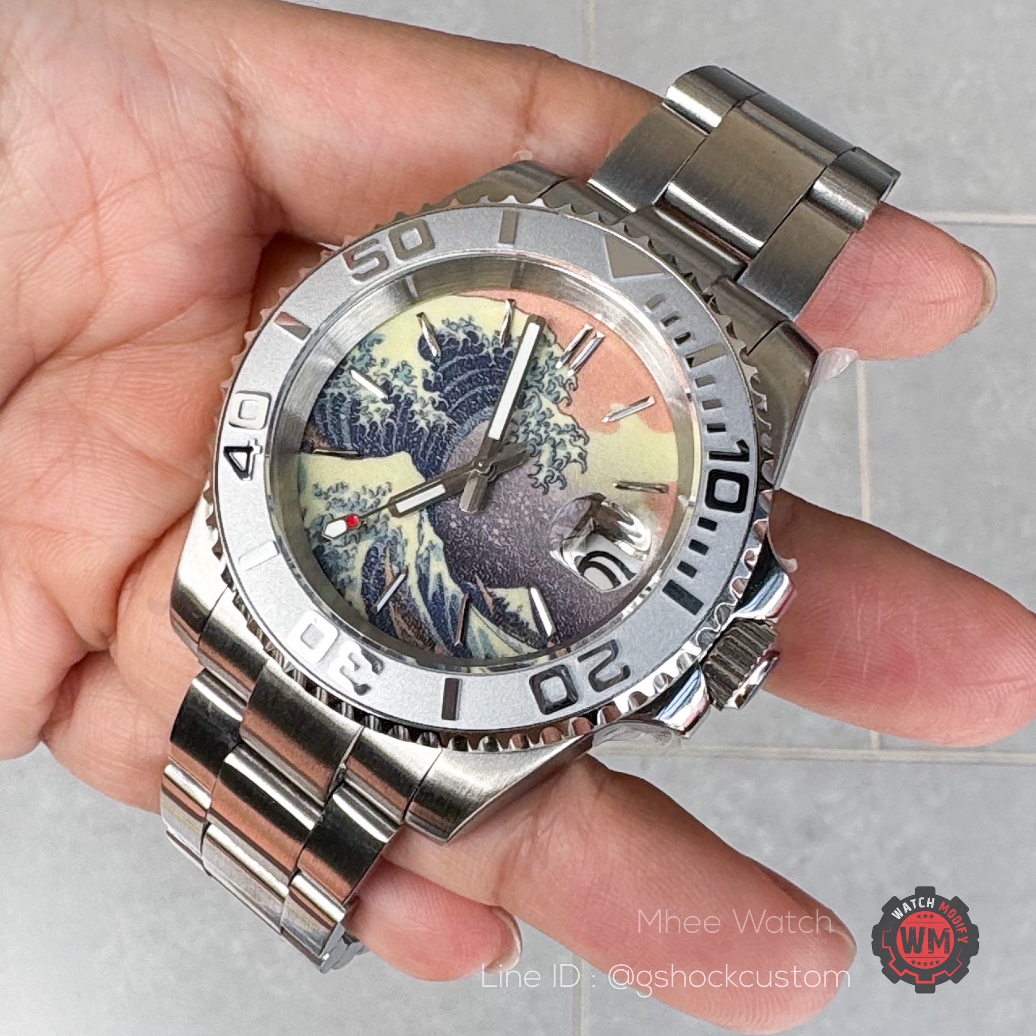 Seikomod Japanese Wave Special Lume Shot Silver Yacht Master Oyster Steel Strap