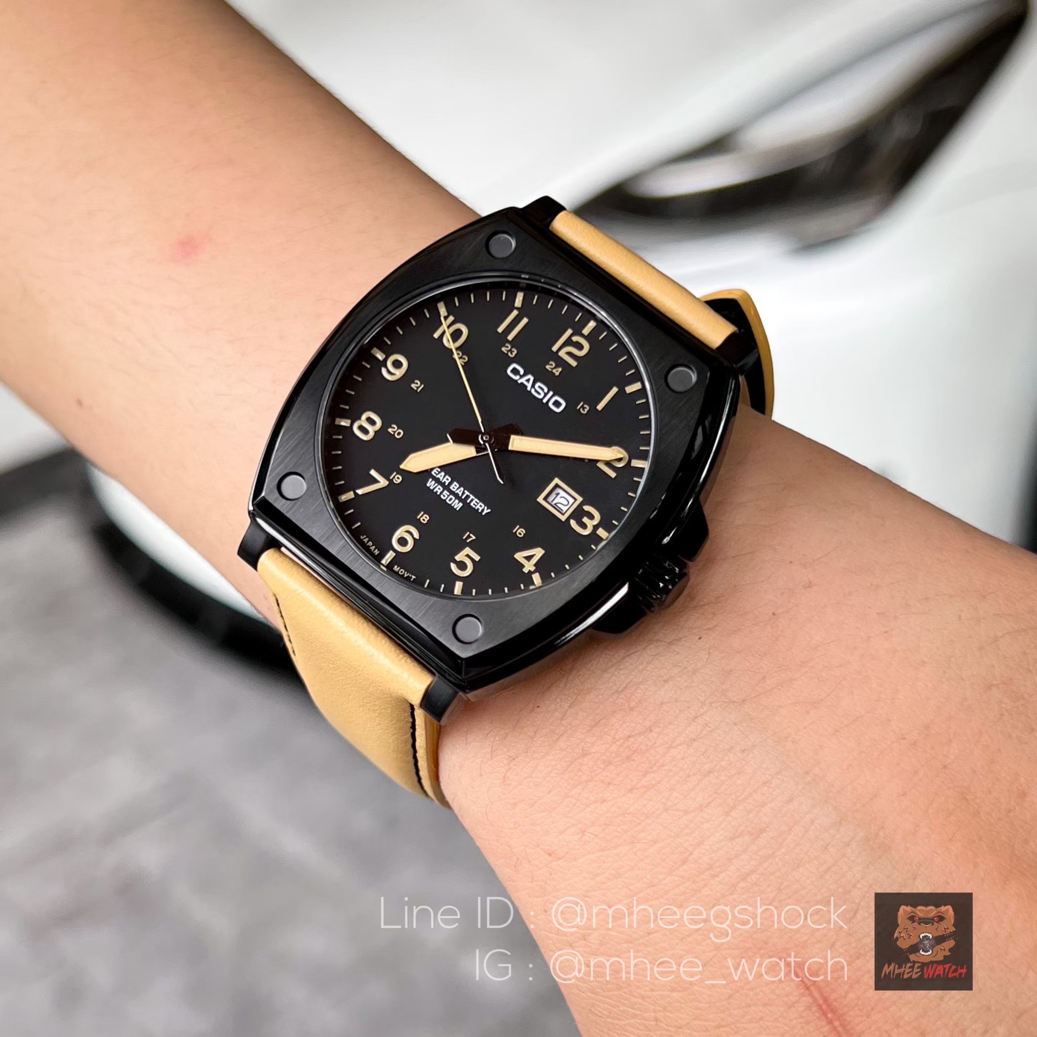 Casio สายหนัง เหลืองมัสตาด ของแท้ ประกันศูนย์